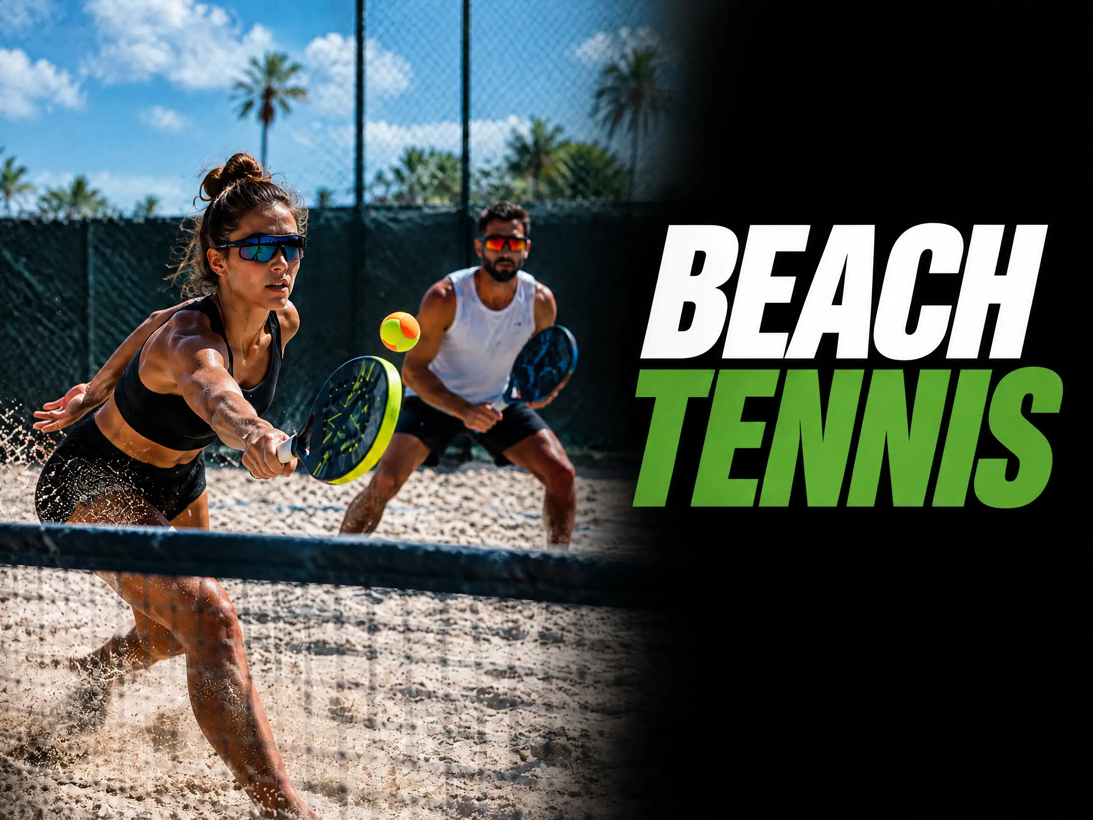 Jogadores praticando beach tennis na arena
